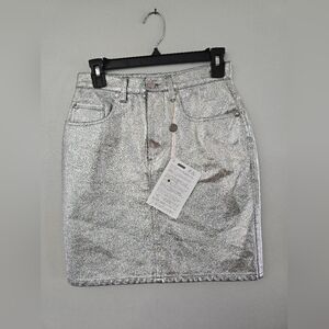 MSGM Coated Metallic Silver Mini Skirt 10 Concert Festival *read*